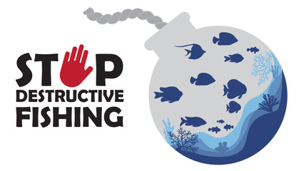 Stop Illegal and Destructive Fishing with bomb and dynamite icon vector illustration