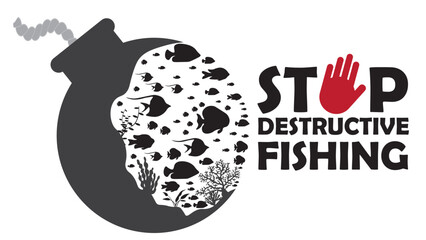 Stop Illegal and Destructive Fishing with bomb and dynamite icon vector illustration