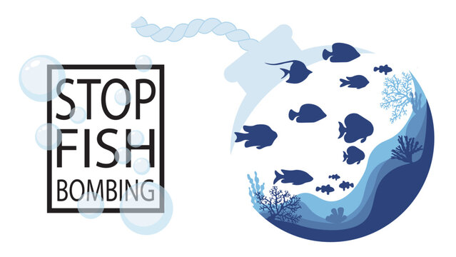 Stop Illegal and Destructive Fishing with bomb and dynamite icon vector illustration