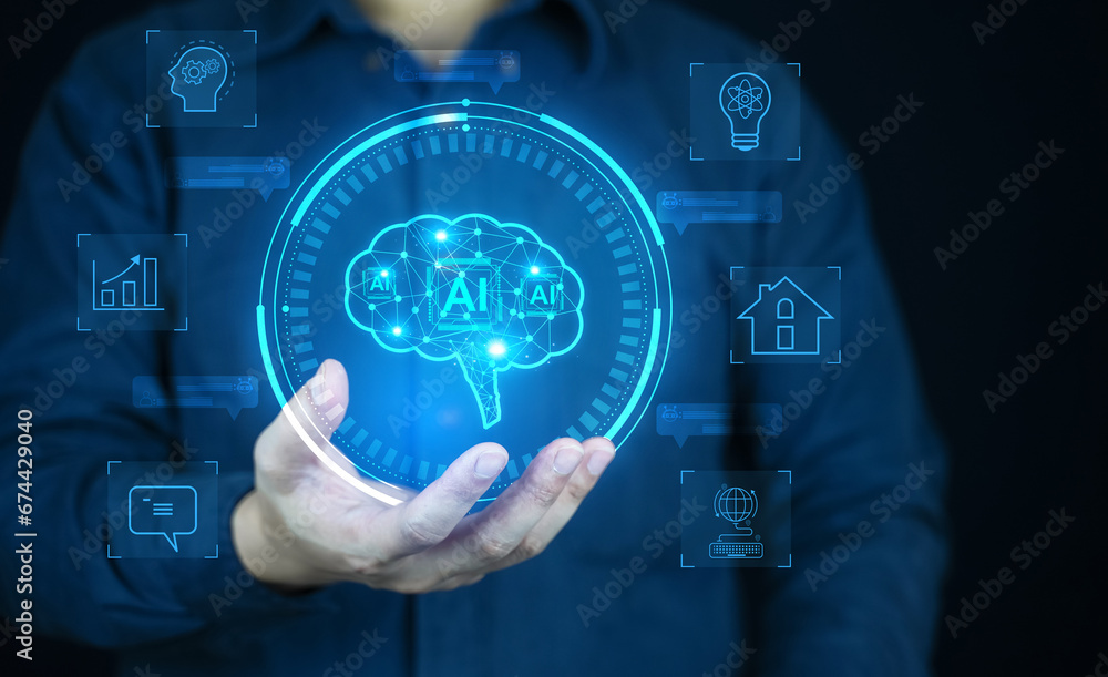 Poster technology ai. ai intelligent, automatics robot program, technology ai assistance for business and c