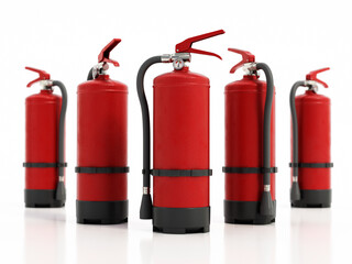 Fire extinguishers isolated on white background. 3D illustration