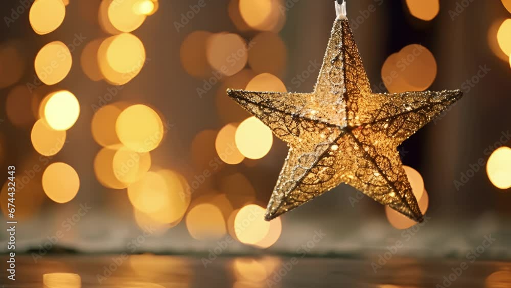 Poster closeup of a sparkling starshaped decoration, catching the light and adding a festive touch to any r