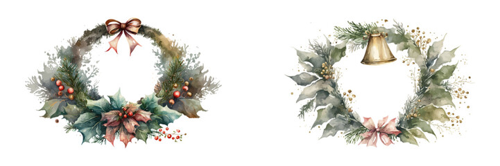 Watercolor christmas wreath. Floral set. Event element collection. Pine branch.