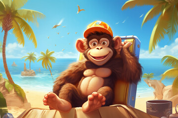 Obraz premium illustration of a cute monkey on the beach