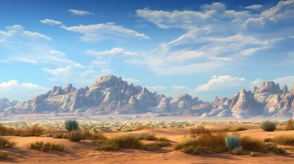 Scenic desert view, rock structures, winding paths. Arid landscapes concept.