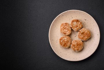 Fried meatballs of minced meat beef, pork or chicken with salt, spices and herbs