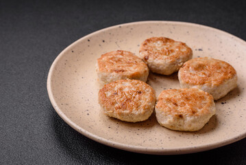 Fried meatballs of minced meat beef, pork or chicken with salt, spices and herbs