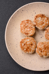 Fried meatballs of minced meat beef, pork or chicken with salt, spices and herbs