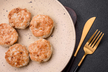 Fried meatballs of minced meat beef, pork or chicken with salt, spices and herbs