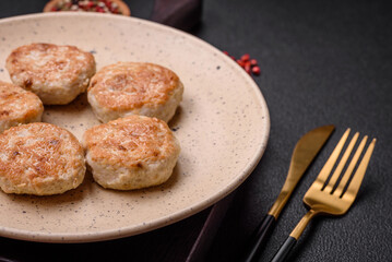 Fried meatballs of minced meat beef, pork or chicken with salt, spices and herbs