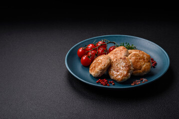 Fried meatballs of minced meat beef, pork or chicken with salt, spices and herbs