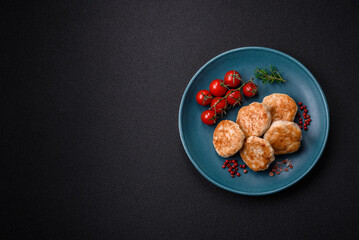 Fried meatballs of minced meat beef, pork or chicken with salt, spices and herbs