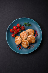 Fried meatballs of minced meat beef, pork or chicken with salt, spices and herbs