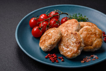 Fried meatballs of minced meat beef, pork or chicken with salt, spices and herbs