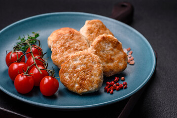 Fried meatballs of minced meat beef, pork or chicken with salt, spices and herbs