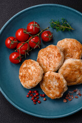 Fried meatballs of minced meat beef, pork or chicken with salt, spices and herbs