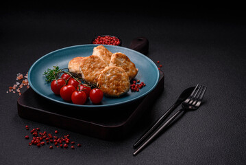 Fried meatballs of minced meat beef, pork or chicken with salt, spices and herbs