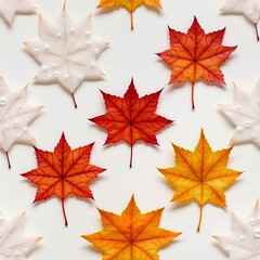 Naklejka na ściany i meble Colors Maple Leaves White Background Seamless