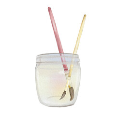 glass of paintbrush watercolor illustration