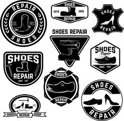Shoes repair labels. design elements for logo, label, emblem, sign. Vector illustration. - obrazy, fototapety, plakaty