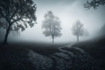 Fototapeta na wymiar Fog weather with trees 