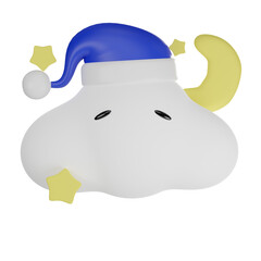 3D render cloud icon with moon in cute style on blue background.