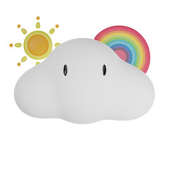 3D render cloud icon in summer time on blue background.