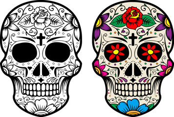 Set of sugar skulls isolated on white background. Day Of The Dead. Dia De Los Muertos. Vector illustration.