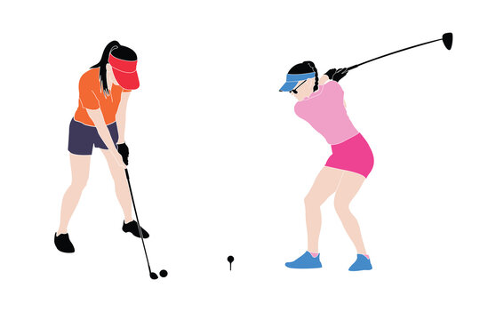 Female Golf player. Design image in trendy flat style isolated on white background, symbol for your website design, logo, app, various publications.
