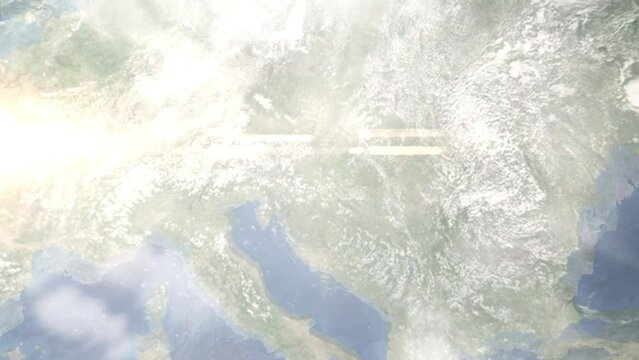 Zoom in from space and focus on Cakovec, Croatia. 3D Animation. Background for travel intro. Elements of this image furnished by NASA