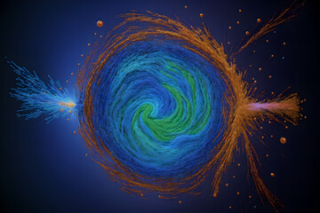 Abstract background with mixed blue and orange particles