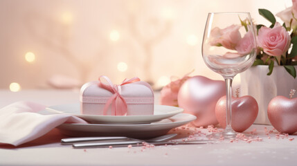 Table setting for romantic dinner, Valentine's day concept
