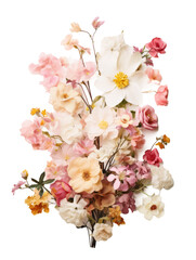 Mix of variety of blossom flowers on transparent background