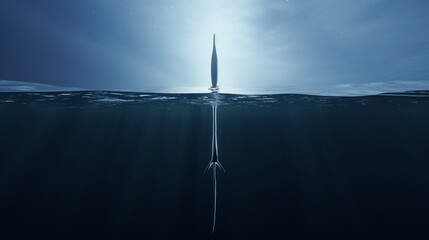 A split-screen image with one side showing a narwhal's tusk above water and the other side capturing its sleek body submerged beneath the surface.
