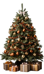 Beautiful Christmas tree with gifts on a transparent background
