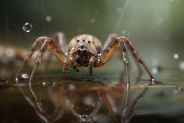 Spider poison web water drops. Risk detail network spooky. Generate Ai