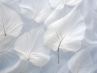 White leaf pattern on the white background, soft focus, nature concept.