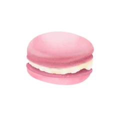 Muurstickers Pink macaron dessert watercolor illustration © 2niionStudio