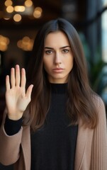 Fototapeta premium Young beautiful caucasian woman doing stop gesture with palm of the hand. Warning expression with negative and serious gesture on the face.