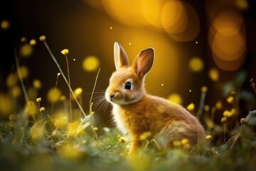 Fototapeta na wymiar Rabbit in a field of flowers: A peaceful and tranquil scene