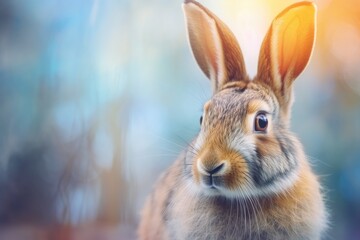 Obraz premium Rabbit in a field of flowers: A peaceful and tranquil scene