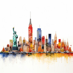 Watercolor New York Skyline - obrazy, fototapety, plakaty