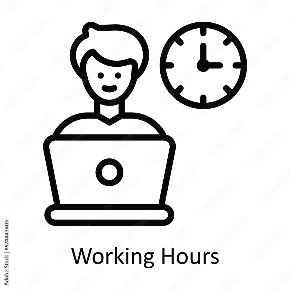 Aufkleber working hours vector outline design illustration. symbol on white background eps 10 file
