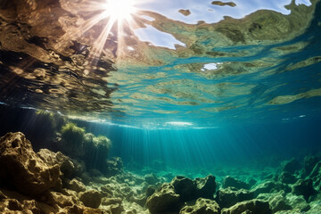 Fototapeta na wymiar background of the view of sunlight on the seabed