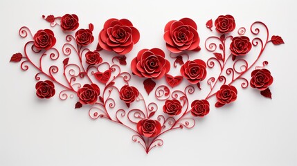 beautiful red heart made with rose petals on white background for valentine generated by AI tool 
