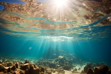 Fototapeta na wymiar background of the view of sunlight on the seabed