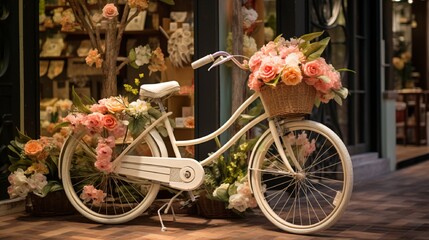 decorated bicycle with flowers in the park generated by AI tool 
