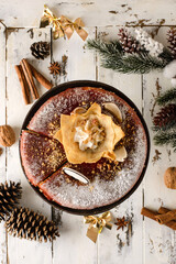 caramel cake in a Christmas atmosphere