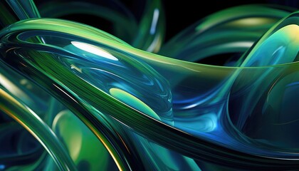 abstract background with liquid and plastic ribbons, green and blue colors