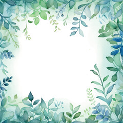 watercolor green frame, background with leaves